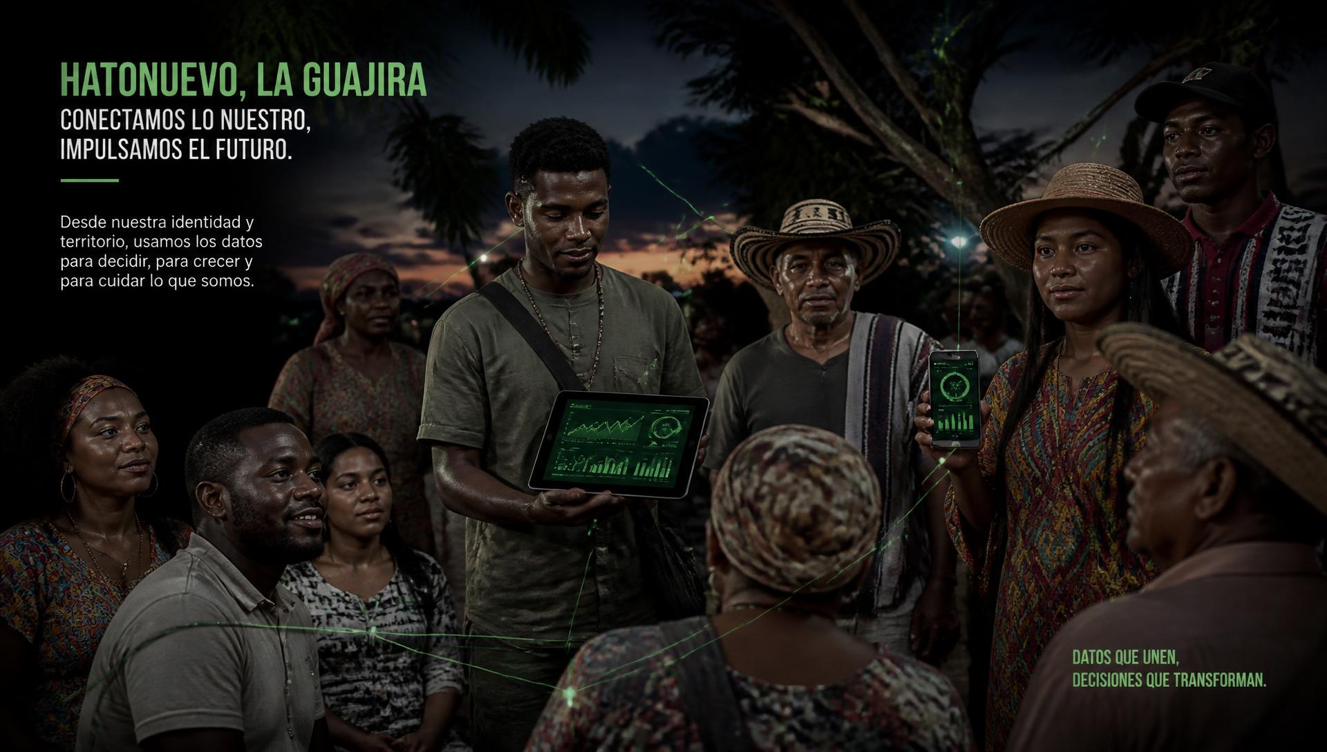 Comunidad de Hatonuevo reunida usando tecnología para decidir en conjunto
